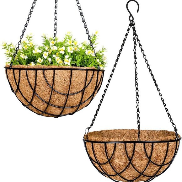 NEW 2 Pack Flower Pots for Plants Outdoor with Coco Liner - 10 inch - Picture 3 of 8